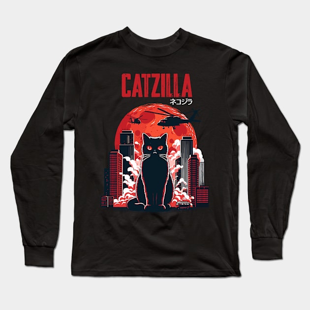 Vintage Catzilla Cat Long Sleeve T-Shirt by hippohost